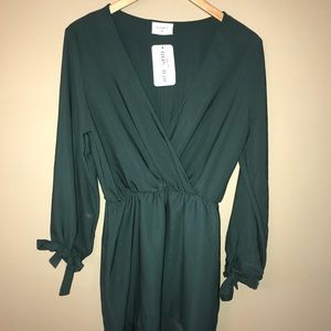 Teal Long Sleeve Faux Wrap Dress